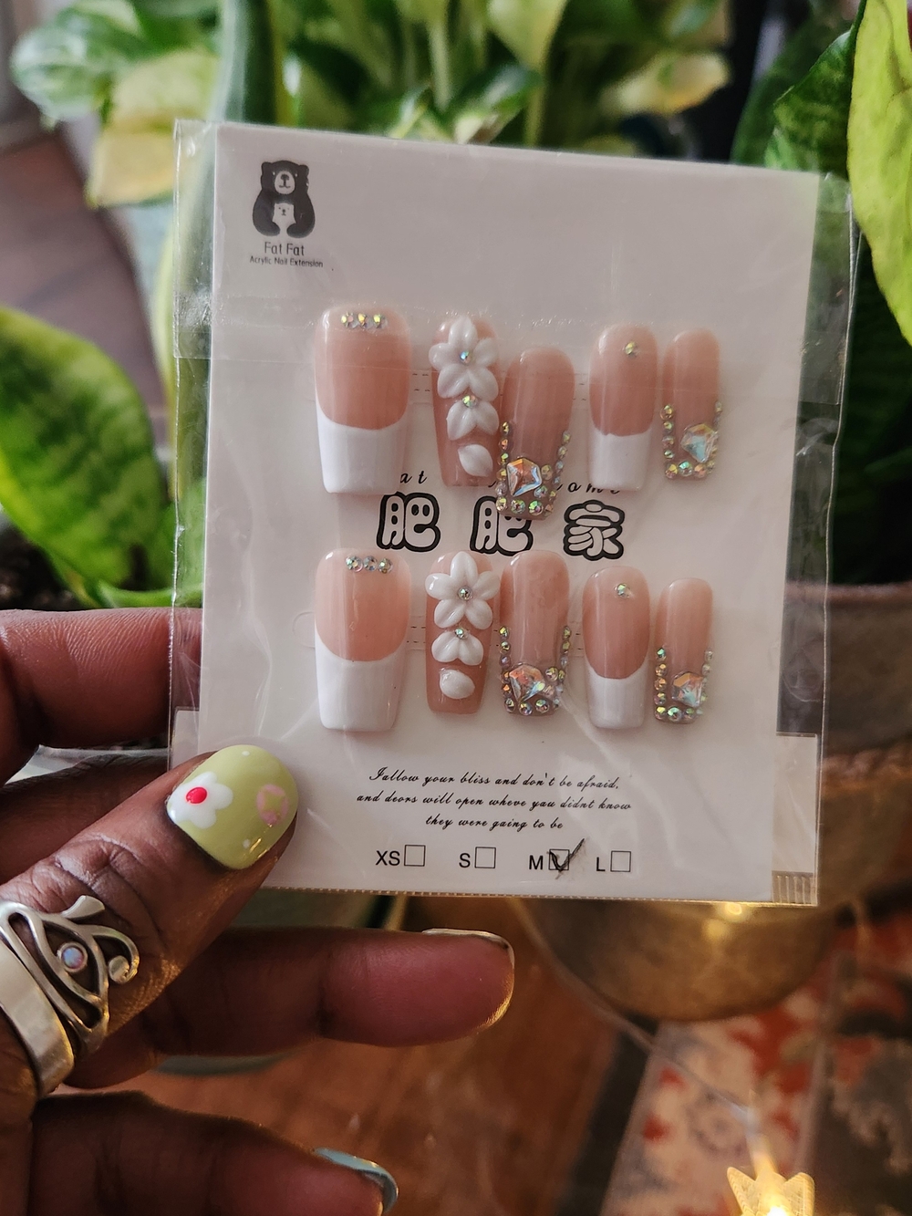 White  French Tip Floral Rhinestone Press-On Nail Set *NO PREP KIT